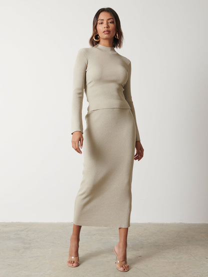 Gianna Metallic Knit Skirt - Metallic Champagne