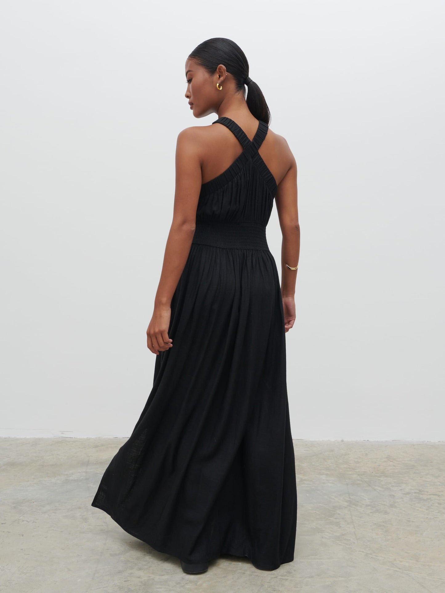 Hollie Shirred Maxi Dress - Black