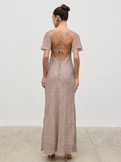 Jules Maxi Dress - Brown and Cream Stripe