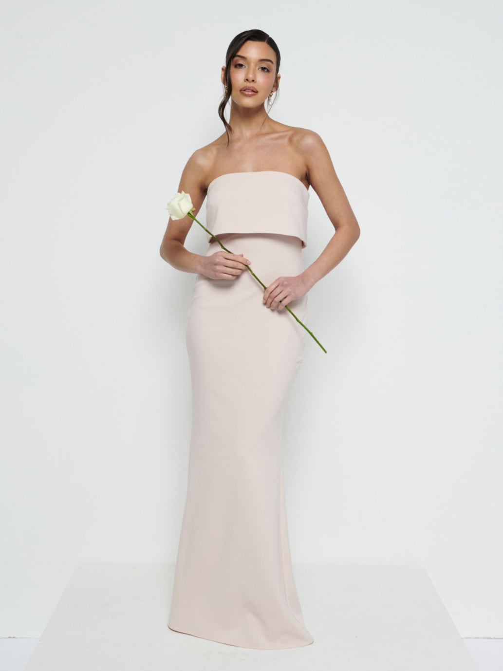 Julia Strapless Crepe Maxi Bridesmaid Dress - Blush