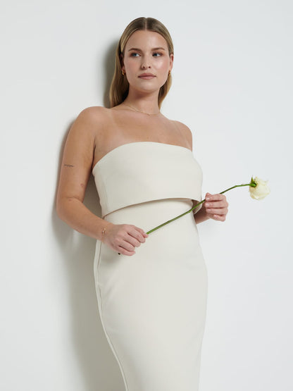 Julia Strapless Crepe Maxi Bridesmaid Dress - Champagne