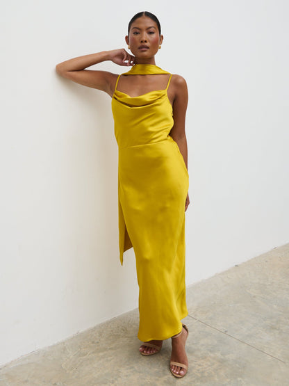 Keisha Scarf Midaxi Dress - Yellow Ochre