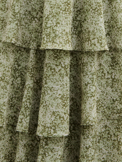 Lissy Ruffle Midaxi Dress - Green Abstract Print