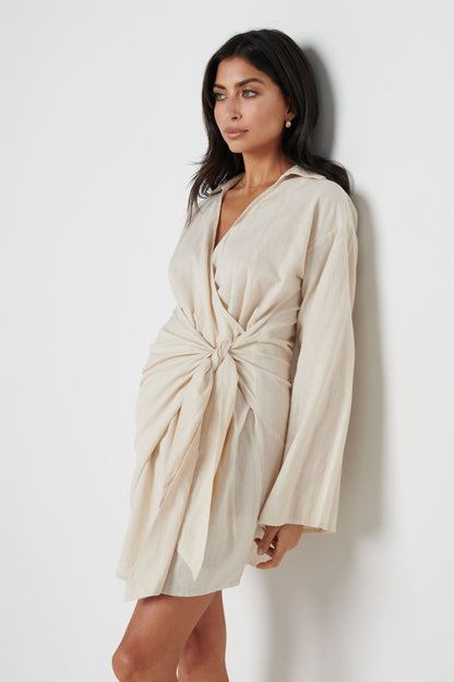 Louis Tie Mini Dress - Sand