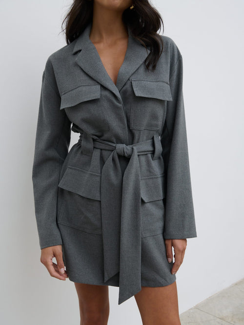 Morgan Tailored Cargo Mini Dress - Grey