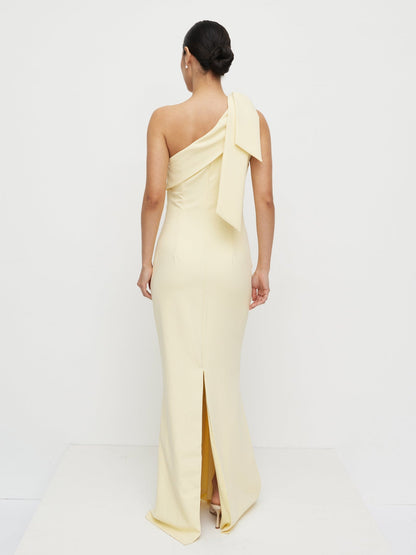 Nevaeh One Shoulder Crepe Maxi Dress - Lemon