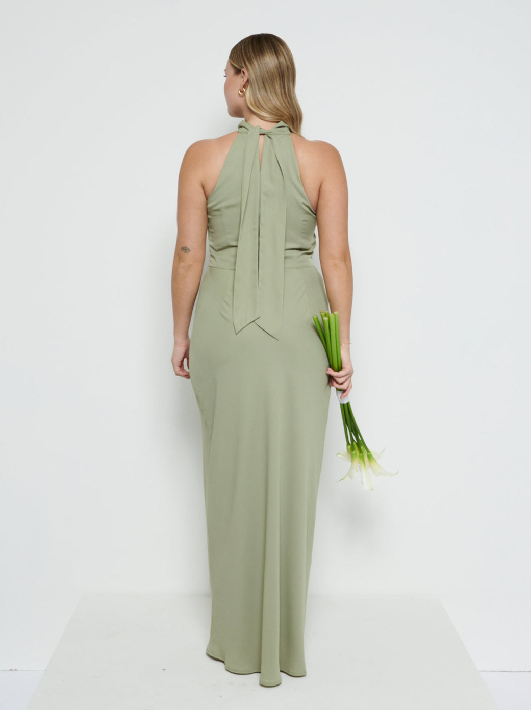 Odelle Tie Back Chiffon Maxi Bridesmaid Dress - Olive