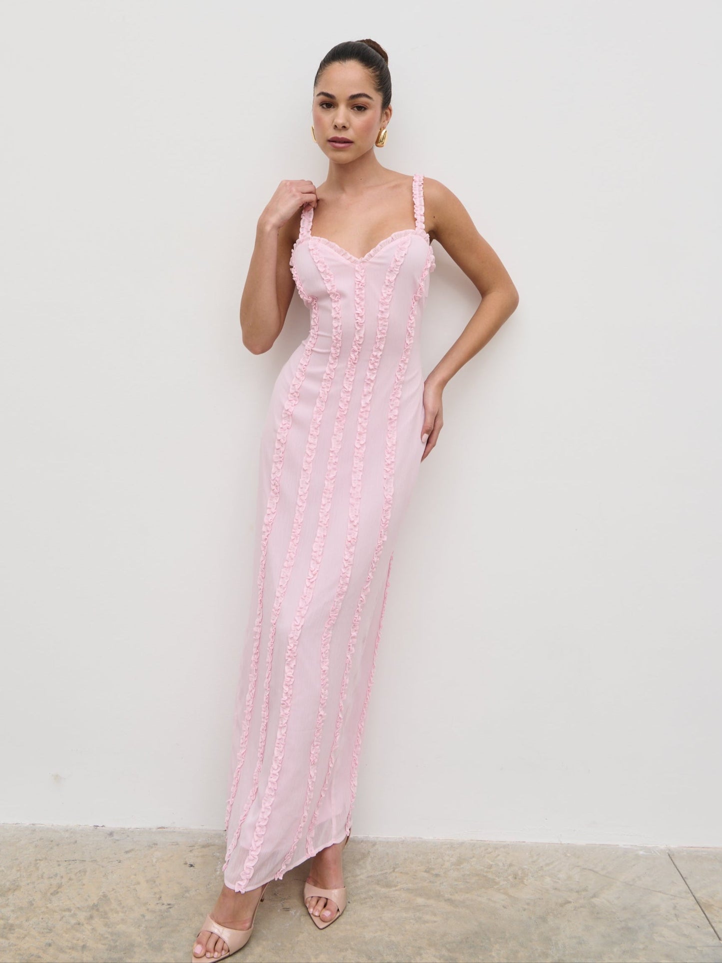 Ola Sweetheart Frill Maxi Dress - Peony Pink