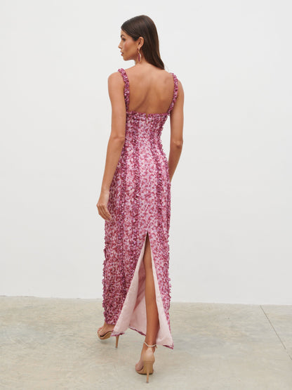Ola Sweetheart Frill Maxi Dress - Pink and Lilac Abstract