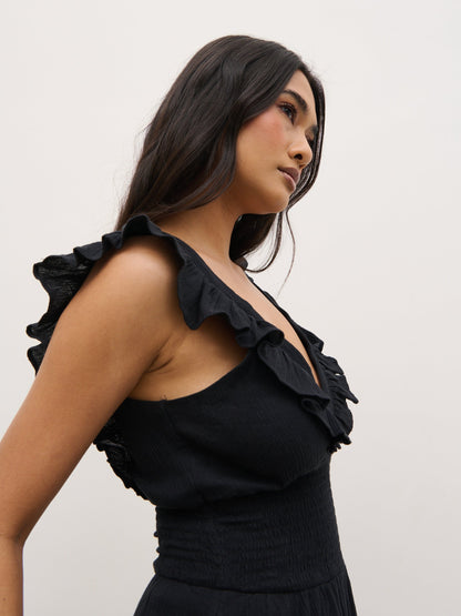 Opal Ruffle Midaxi Dress - Black