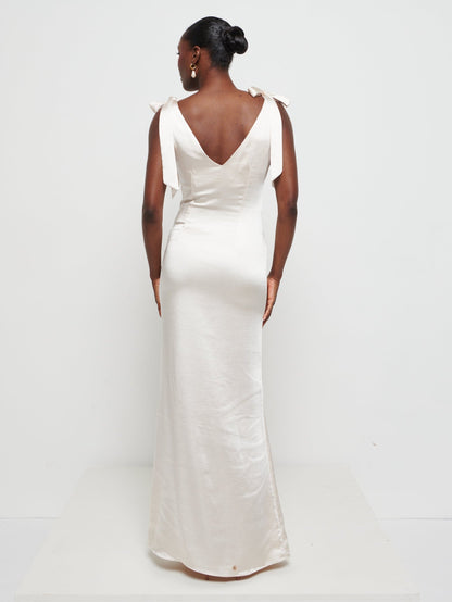 Piper Tie Maxi Bridesmaid Dress - Matte Champagne