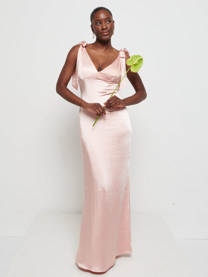 Piper Tie Maxi Bridesmaid Dress - Matte True Blush