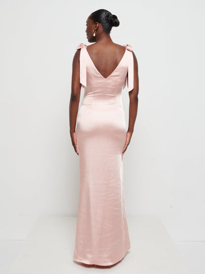 Piper Tie Maxi Bridesmaid Dress - Matte True Blush