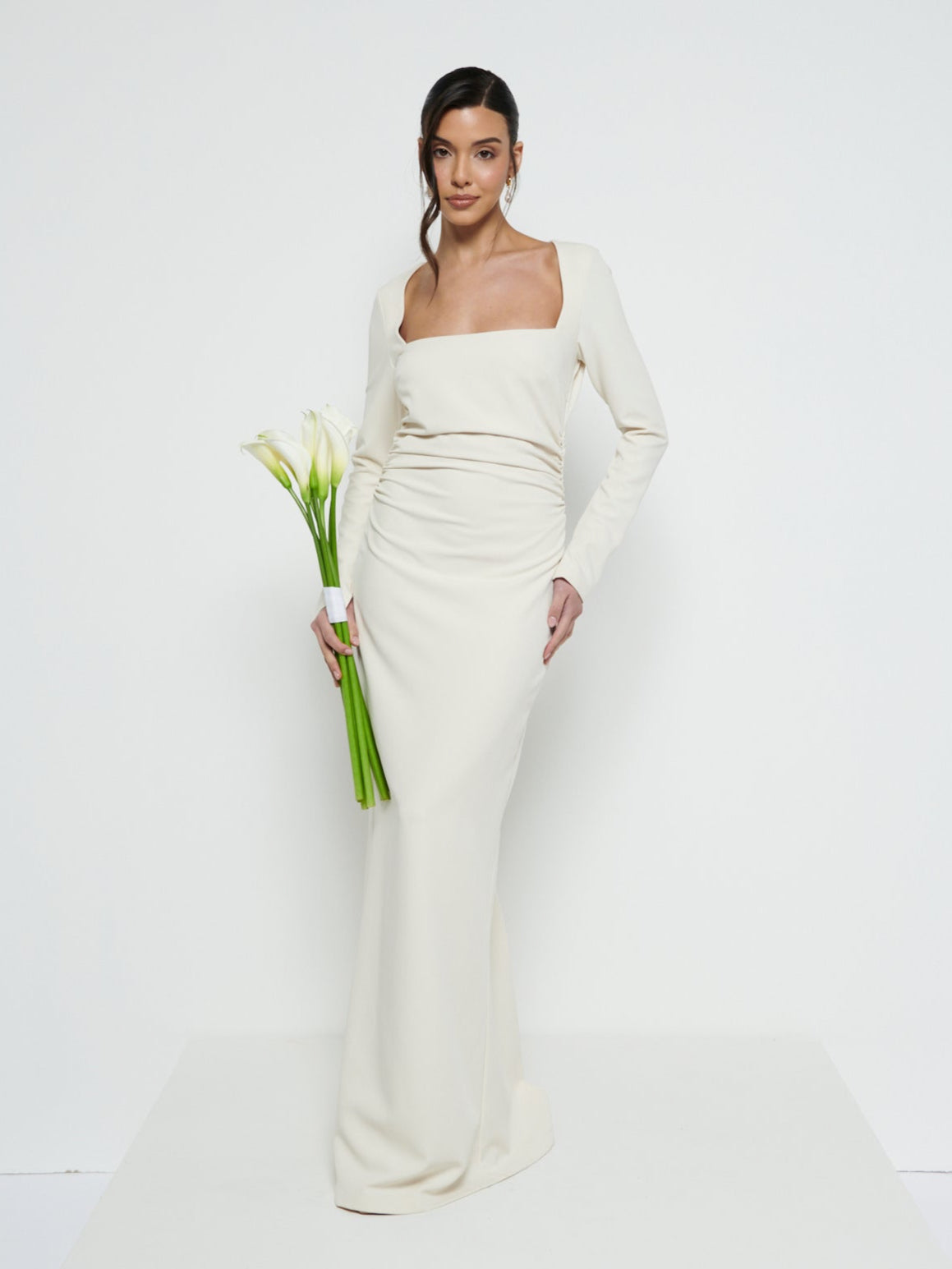 Reagan Square Neck Crepe Maxi Bridesmaid Dress - Champagne