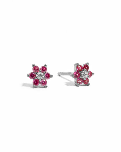 Ruby Flower Stud W/ CZ Center Stone
