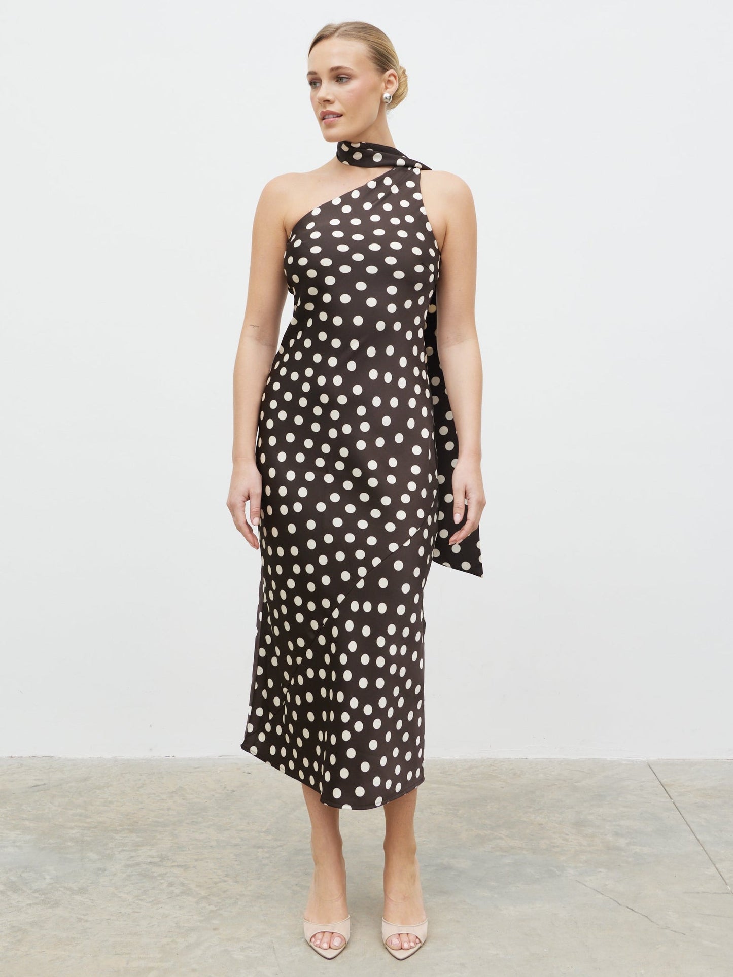 Sheree Midaxi Dress - Brown and Cream Polka Dot