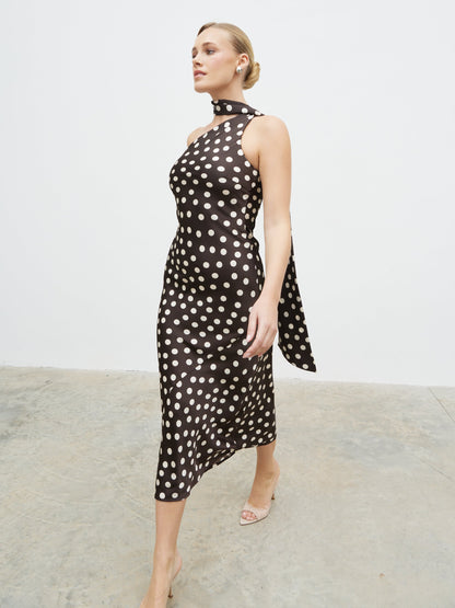 Sheree Midaxi Dress - Brown and Cream Polka Dot