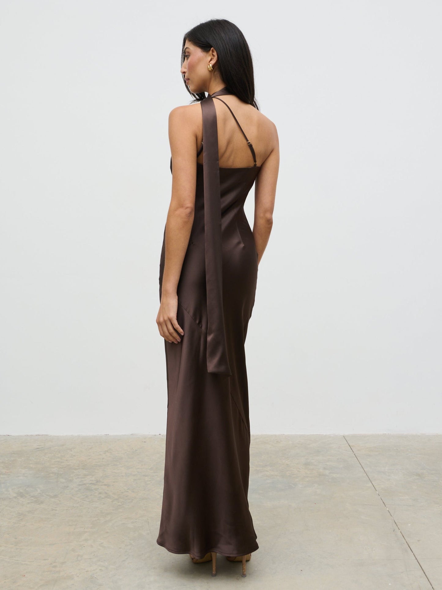 Sheree One Shoulder Sash Maxi Dress - Chocolate Brown