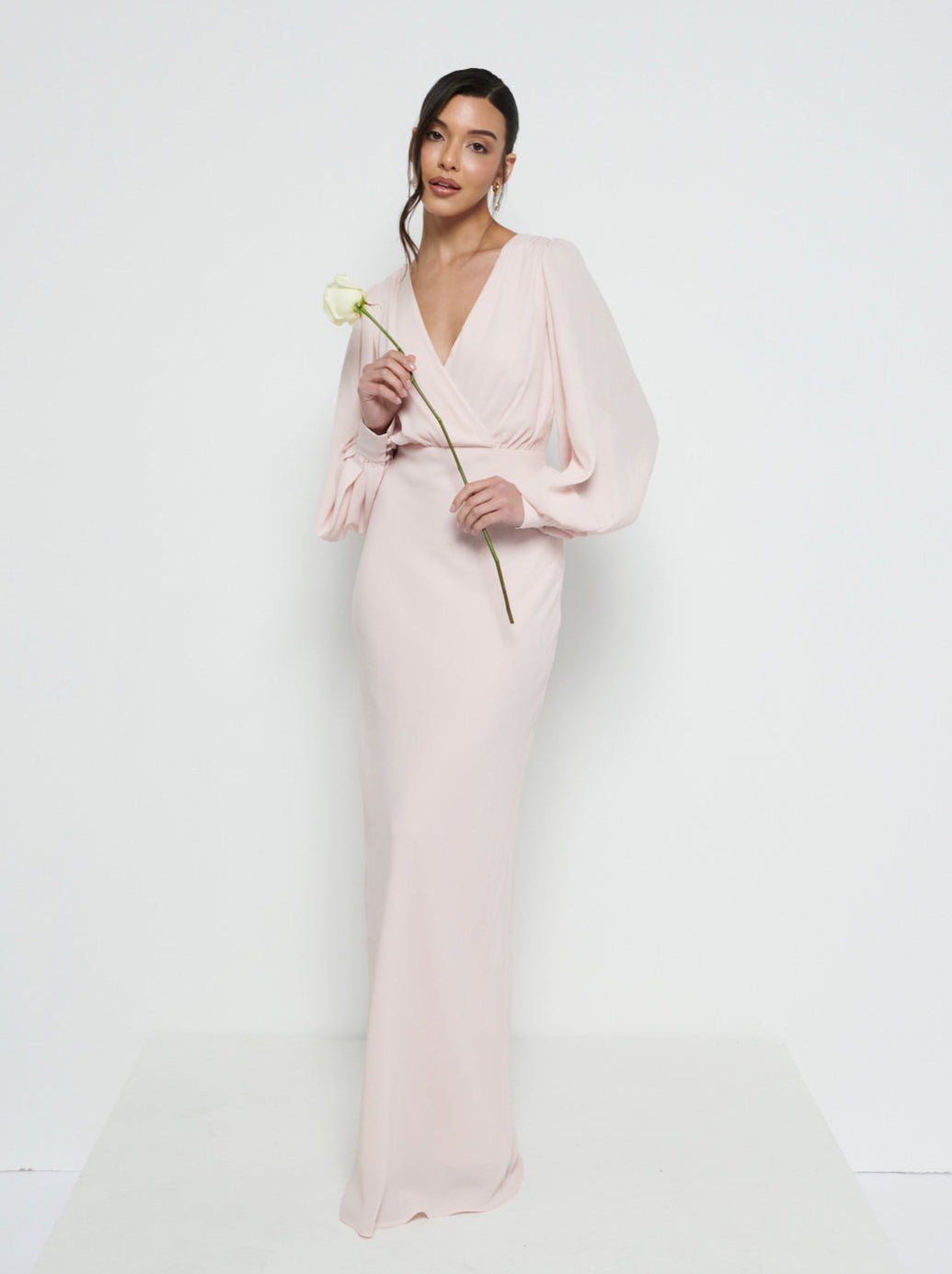 Sienna Long Sleeve Chiffon Bridesmaid Dress - Blush