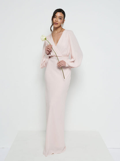 Sienna Long Sleeve Chiffon Bridesmaid Dress - Blush