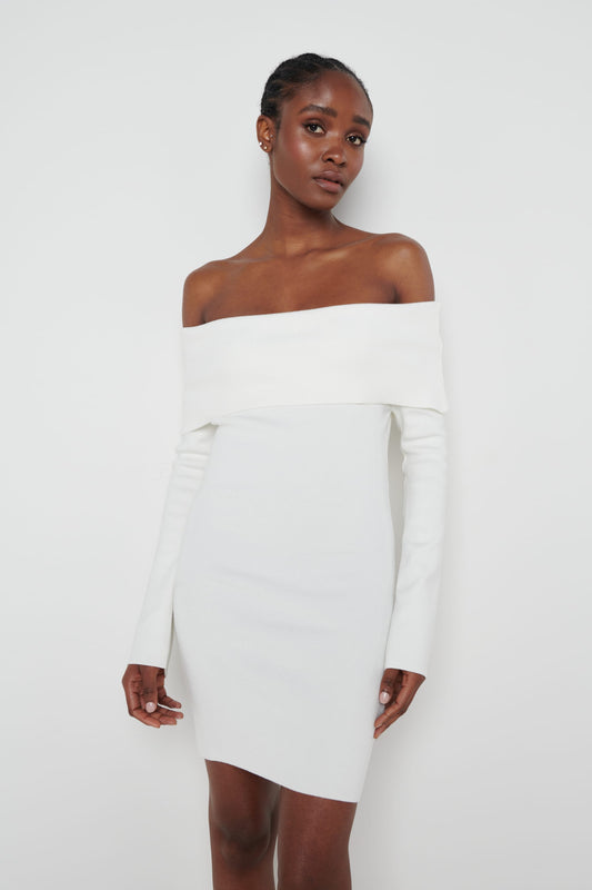 Soreya Mini Bardot Knit Dress - Cream