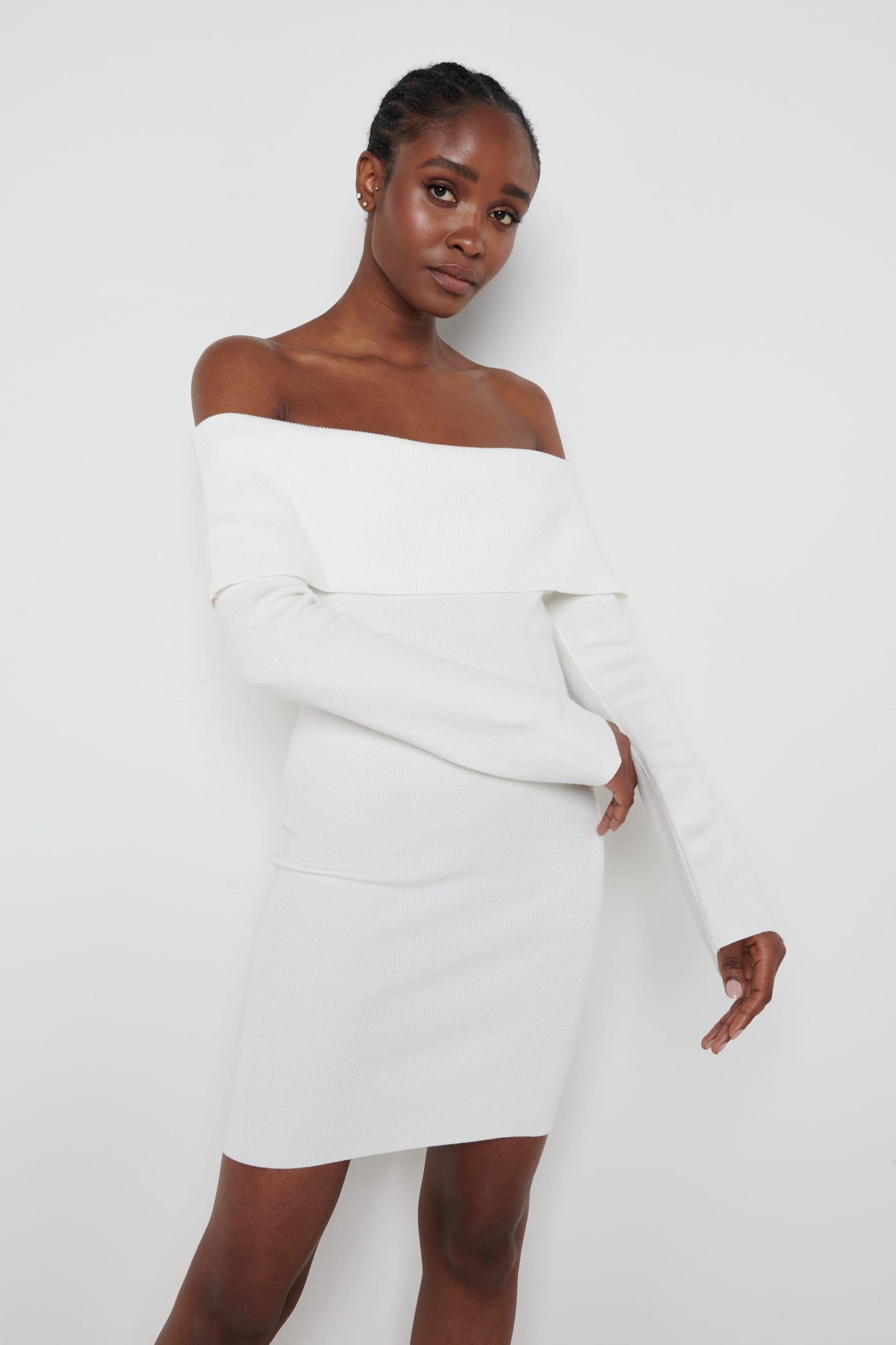Soreya Mini Bardot Knit Dress - Cream