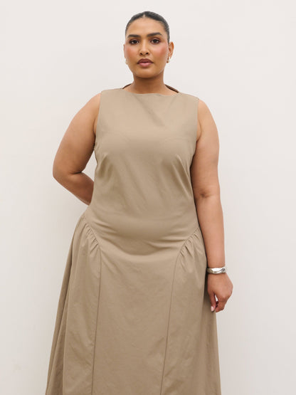 Sylvie Slash Neck Midaxi Dress Curve - Taupe