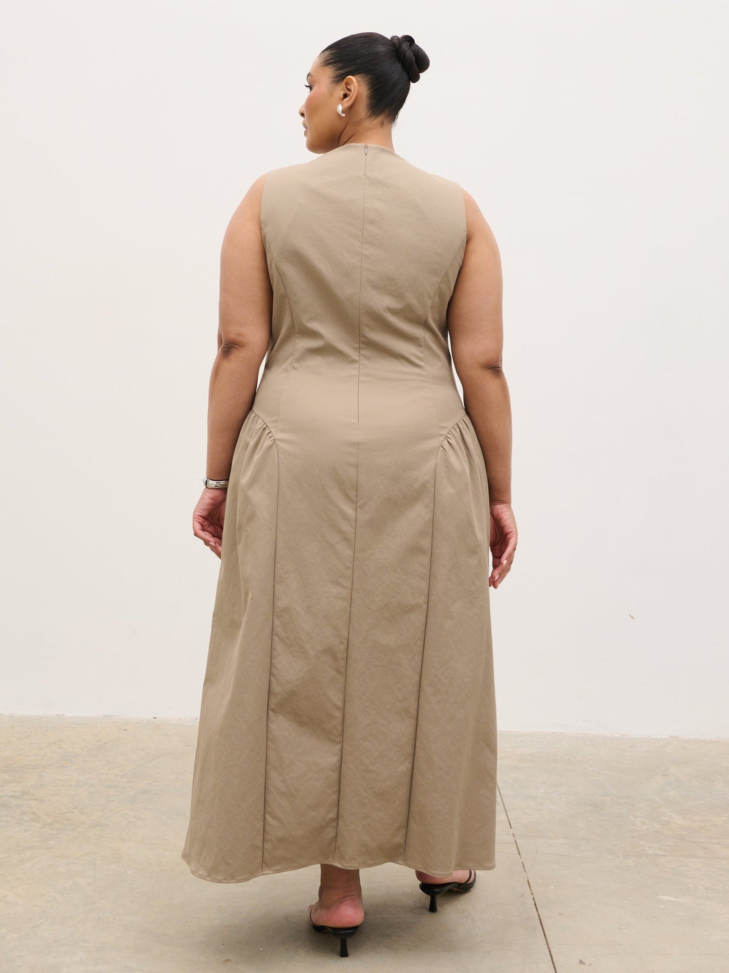 Sylvie Slash Neck Midaxi Dress Curve - Taupe