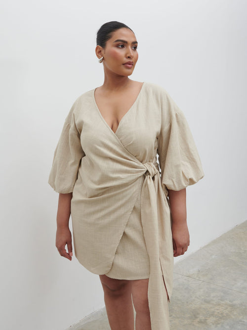 Tamara Wrap Mini Dress Curve - Natural
