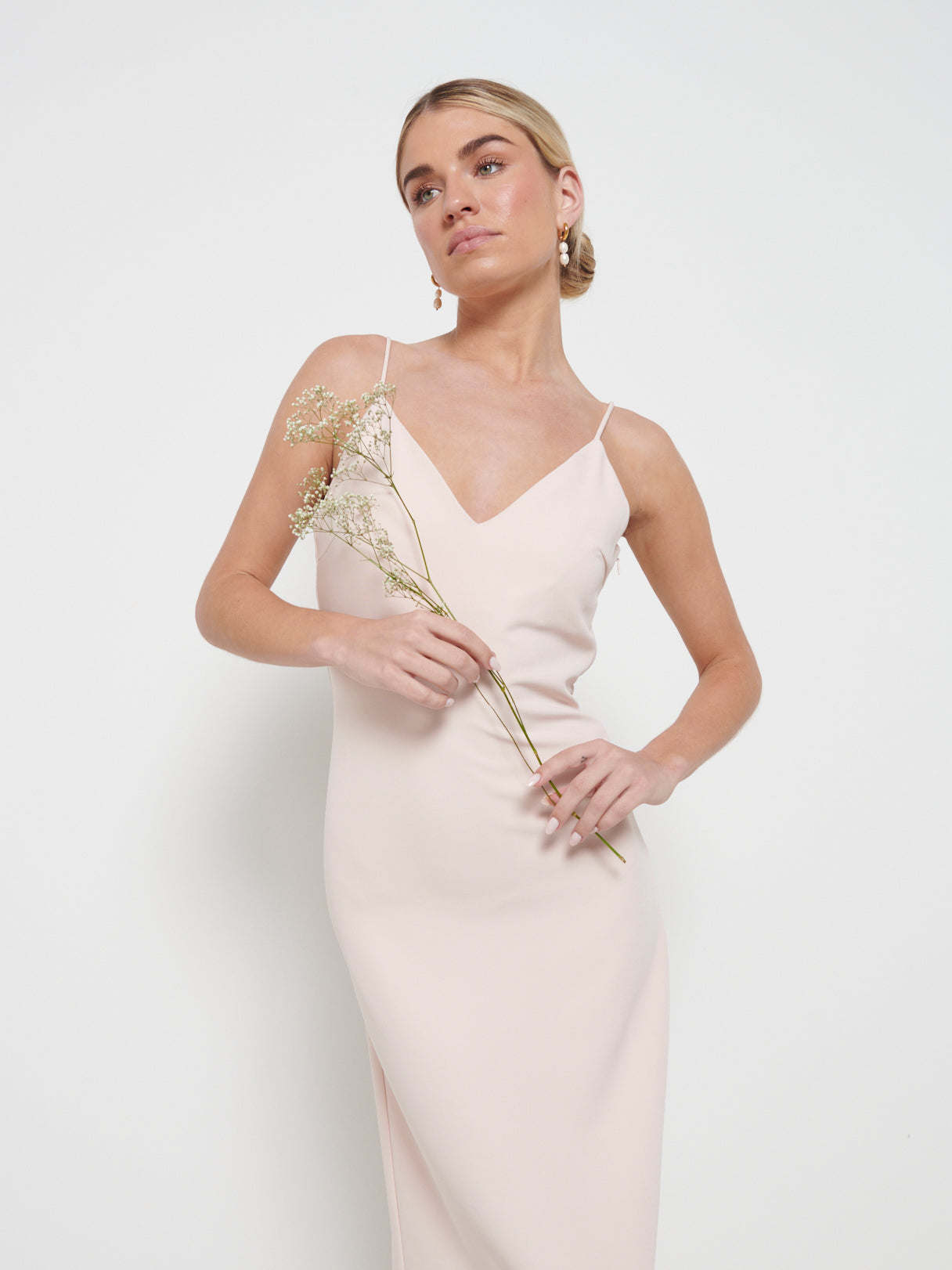 Tillie V-Neck Maxi Bridesmaid Dress - Blush