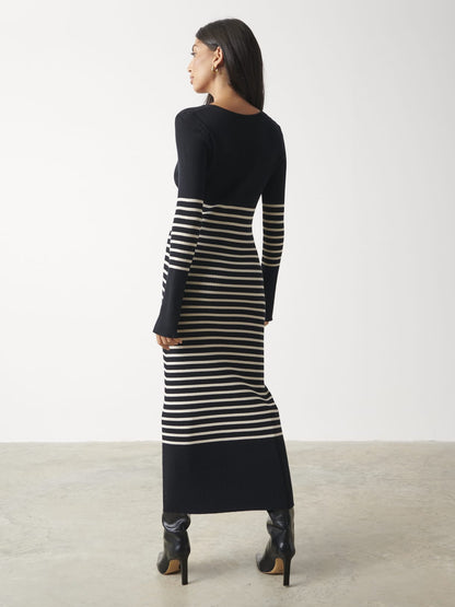 Vanessa Stripped Knit Dress - Black and White Stripe