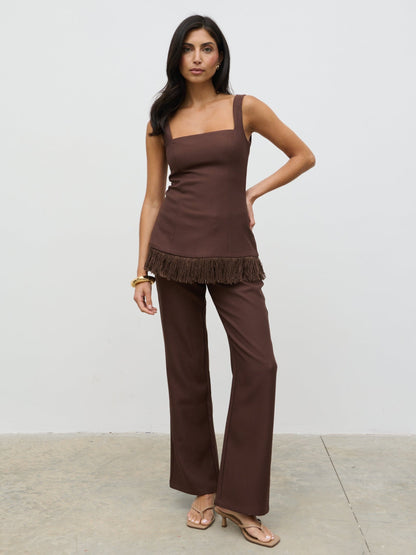 Verona Tweed Straight Leg Trousers - Brown