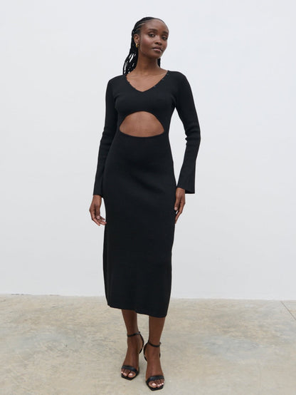Zahra Cut Out Knit Midaxi Dress - Black