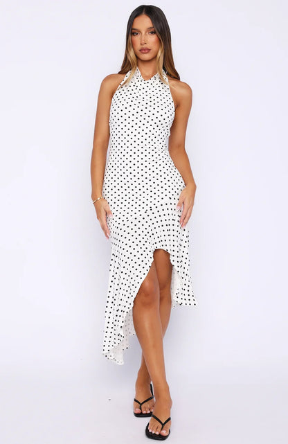 Blushing Nights Midi Dress Cream/Black Polka Dot
