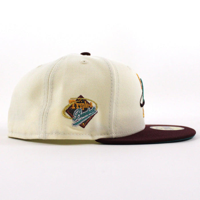 ALBUQUERQUE ISOTOPES Triple A Baseball New Era 59Fifty Fitted Hat (Chrome Maroon Aqua Under Brim)