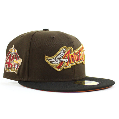 Anaheim Angels 40th New Era 59Fifty Fitted Hat (Walnut Black Rust Orange Under Brim)