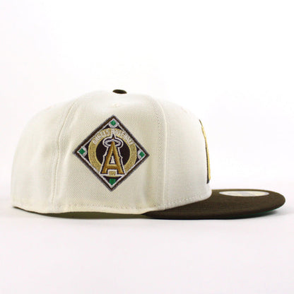 Anaheim Angels Angels BaseBall Patch New Era 59Fifty Fitted Hat (Chrome White Walnut Green Under Brim)