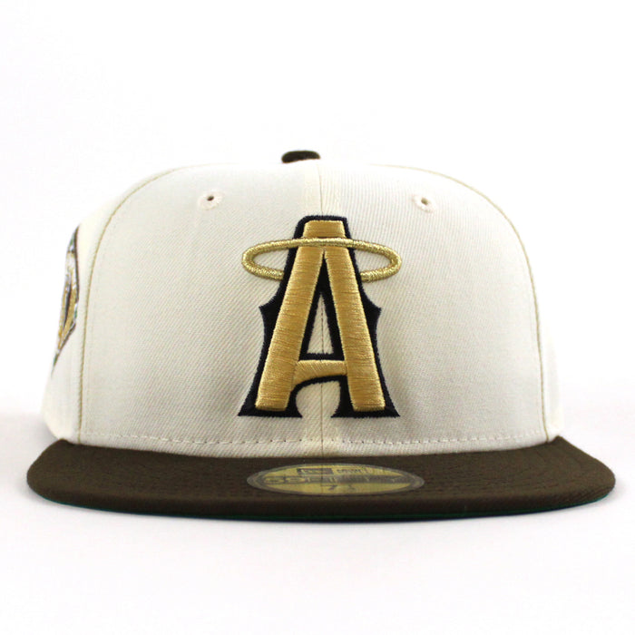 Anaheim Angels Angels BaseBall Patch New Era 59Fifty Fitted Hat (Chrome White Walnut Green Under Brim)
