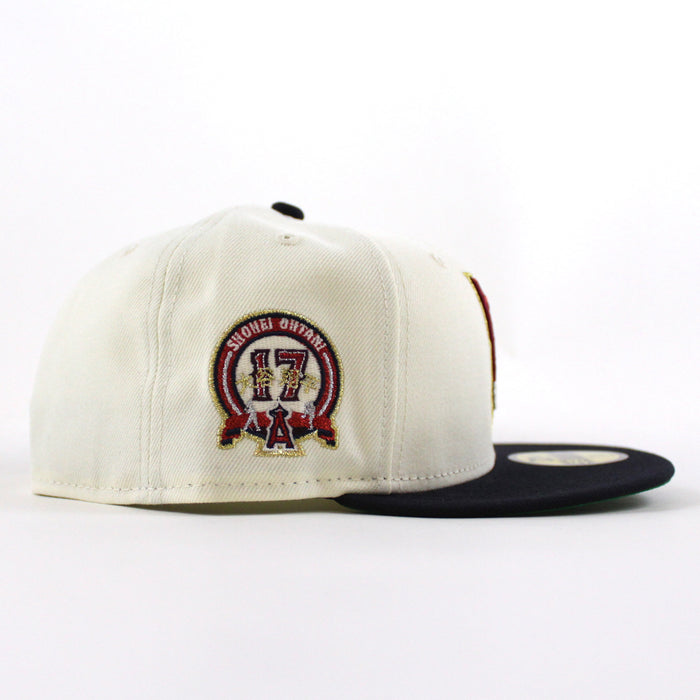 Anaheim Angels Upside Down Shohei Ohtani Patch New Era 59Fifty Fitted Hat (Chrome White Navy Green Under Brim)