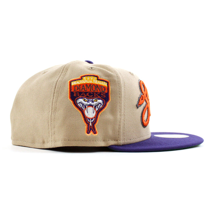 Arizona Diamondbacks 1998 Inaugural season New Era 59Fifty Fitted Hat (Camel Orchid Green Under Brim)
