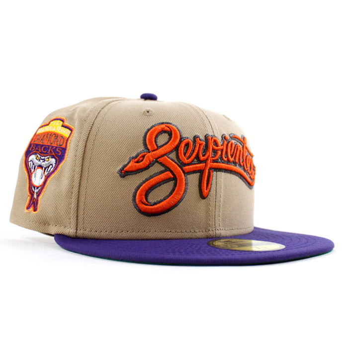 Arizona Diamondbacks 1998 Inaugural season New Era 59Fifty Fitted Hat (Camel Orchid Green Under Brim)