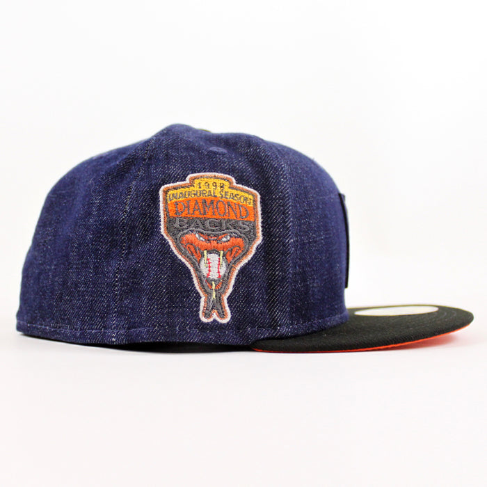 Arizona Diamondbacks 1998 inaugural Season New Era 59Fifty Fitted Hat (Denim Black Orange Under Brim)
