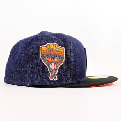 Arizona Diamondbacks 1998 inaugural Season New Era 59Fifty Fitted Hat (Denim Black Orange Under Brim)