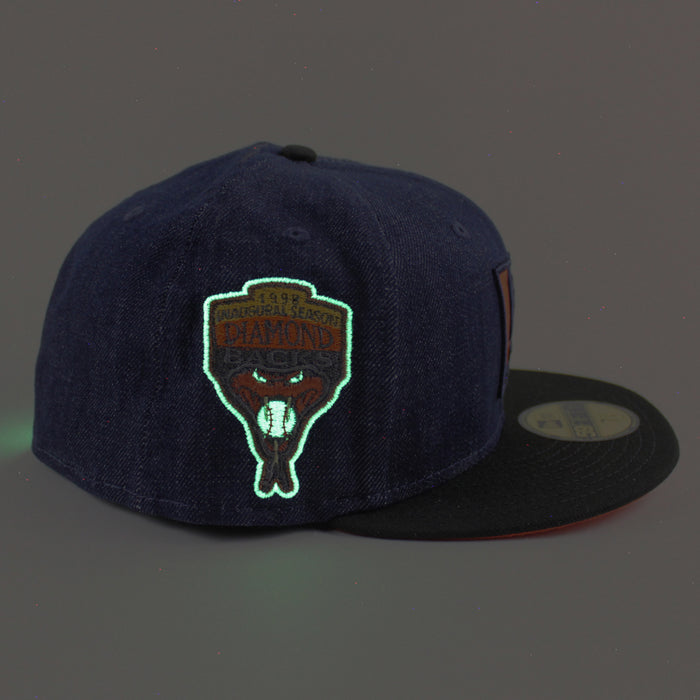 Arizona Diamondbacks 1998 inaugural Season New Era 59Fifty Fitted Hat (Denim Black Orange Under Brim)
