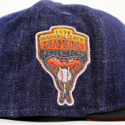 Arizona Diamondbacks 1998 inaugural Season New Era 59Fifty Fitted Hat (Denim Black Orange Under Brim)