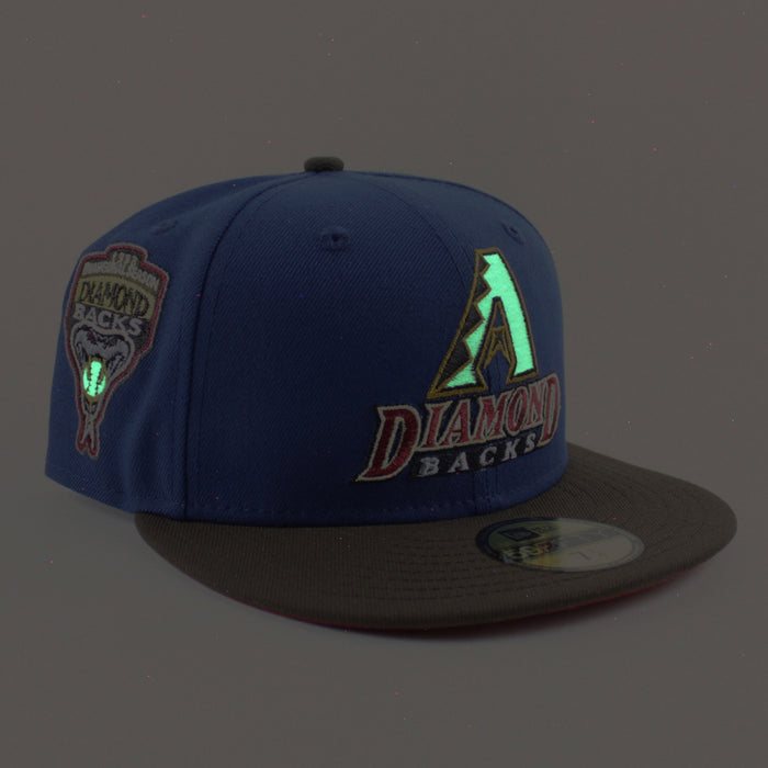 Arizona Diamondbacks 1998 Inaugural Season New Era 59Fifty Fitted Hat (Glow in the Dark SongBird Blue Walnut Pinot Red Under Brim)