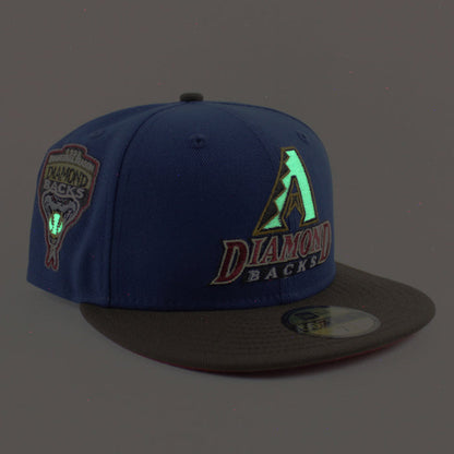 Arizona Diamondbacks 1998 Inaugural Season New Era 59Fifty Fitted Hat (Glow in the Dark SongBird Blue Walnut Pinot Red Under Brim)