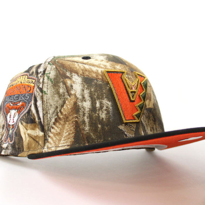 Arizona Diamondbacks 1998 Inaugural Season New Era 59Fifty Fitted Hat (Real Tree Camo Black Orange Under Brim)
