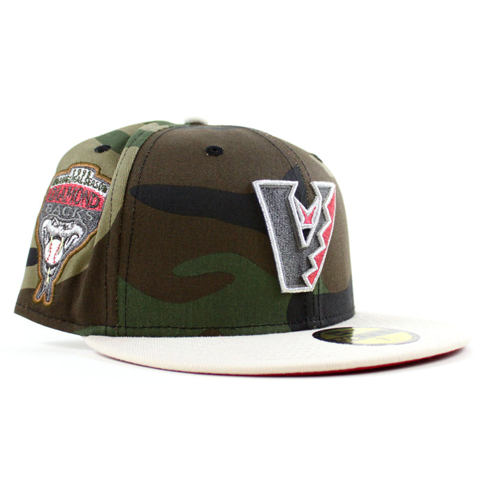 Arizona Diamondbacks 1998 Inaugural Season New Era 59Fifty Fitted Hat (Upside Down WoodLand Camo Stone Scarlet Under Brim)