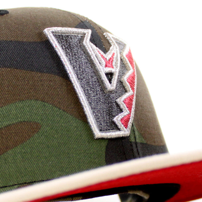 Arizona Diamondbacks 1998 Inaugural Season New Era 59Fifty Fitted Hat (Upside Down WoodLand Camo Stone Scarlet Under Brim)